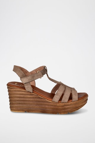 Sandales compensées en cuir - Marron