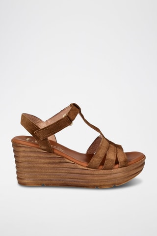 Sandales compensées en cuir - Marron