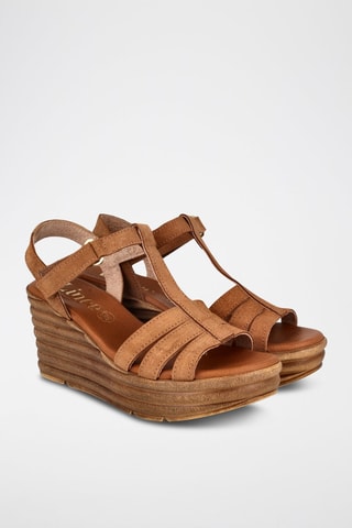 Sandales compensées en cuir - Camel