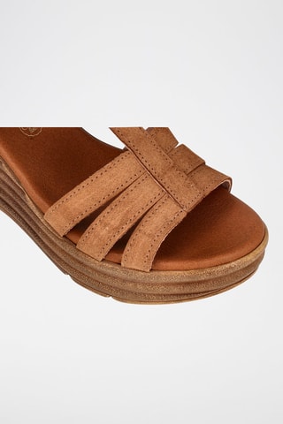 Sandales compensées en cuir - Camel