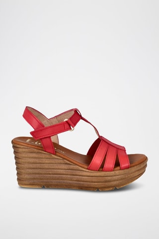 Sandales compensées en cuir - Rouge