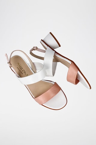Sandales à talons en cuir - Blanc et nude