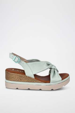 Sandales compensées en cuir - Menthe