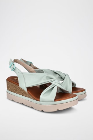 Sandales compensées en cuir - Menthe