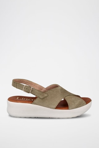 Sandales compensées en nubuck - Taupe