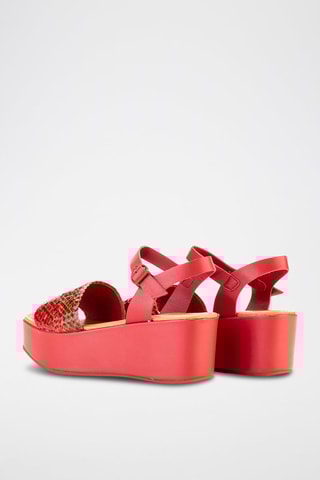 Sandales compensées en cuir - Rouge et marron