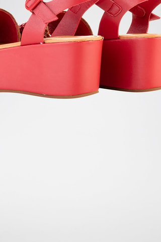 Sandales compensées en cuir - Rouge et marron