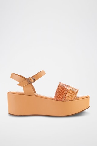 Sandales compensées en cuir - Orange et marron