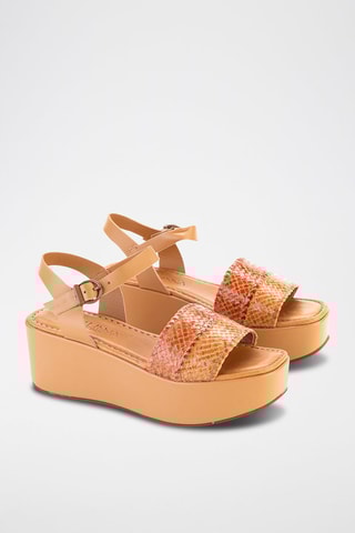 Sandales compensées en cuir - Orange et marron