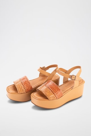 Sandales compensées en cuir - Orange et marron