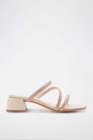 Mules à talons en cuir - Rose poudré