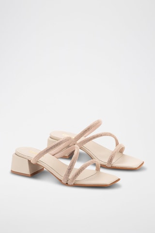 Mules à talons en cuir - Rose poudré