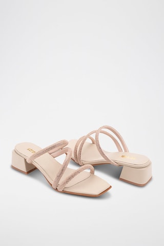 Mules à talons en cuir - Rose poudré