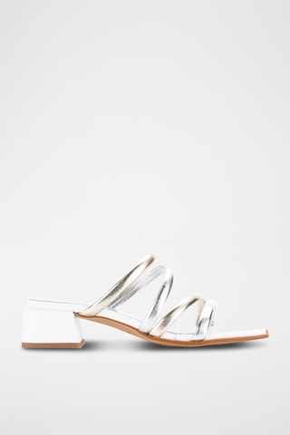 Mules à talons en cuir - Argenté