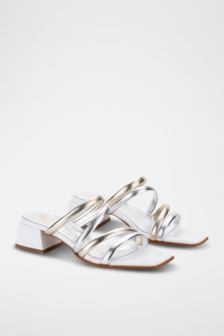 Mules à talons en cuir - Argenté