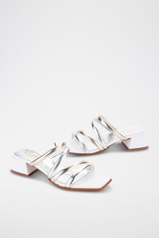 Mules à talons en cuir - Argenté