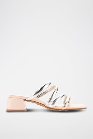 Mules à talons en cuir - Argenté