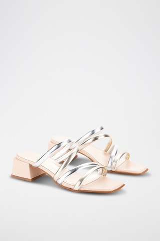 Mules à talons en cuir - Argenté