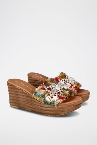 Sandales compensées en cuir - Multicolore