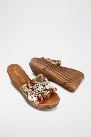 Sandales compensées en cuir - Multicolore