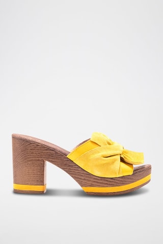 Mules à talons en nubuck - Jaune