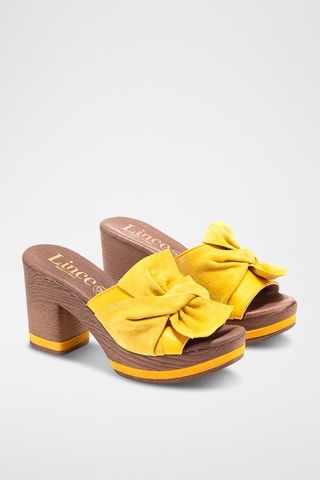 Mules à talons en nubuck - Jaune
