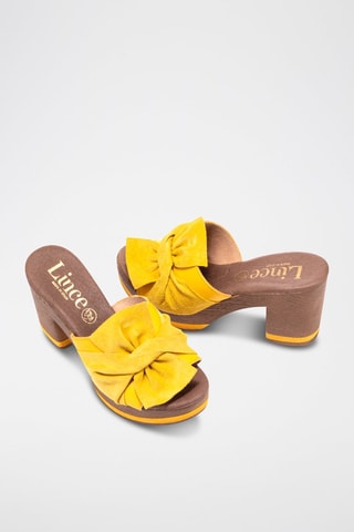 Mules à talons en nubuck - Jaune