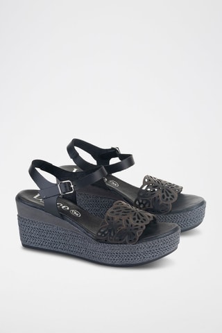 Sandales compensées en cuir - Noir