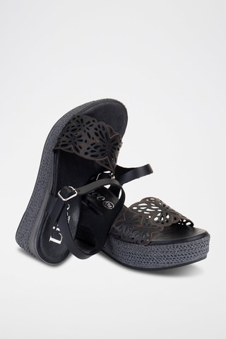 Sandales compensées en cuir - Noir