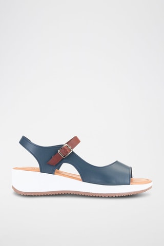 Sandales compensées en cuir - Bleu marine