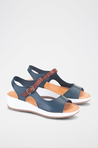 Sandales compensées en cuir - Bleu marine