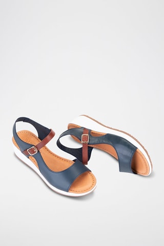 Sandales compensées en cuir - Bleu marine