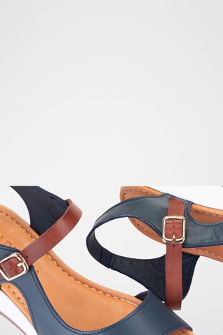 Sandales compensées en cuir - Bleu marine