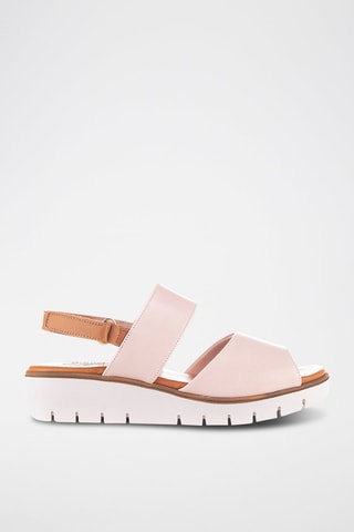 Sandales compensées en cuir Velvet - Rose clair et camel