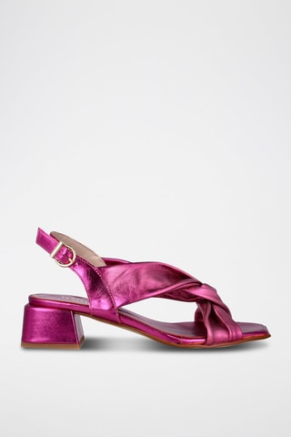 Sandales à talons en cuir - Fuchsia