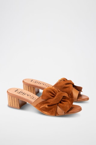 Mules à talons en cuir - Marron