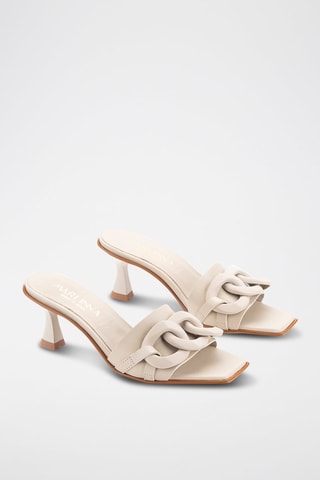 Mules à talons en cuir - Beige