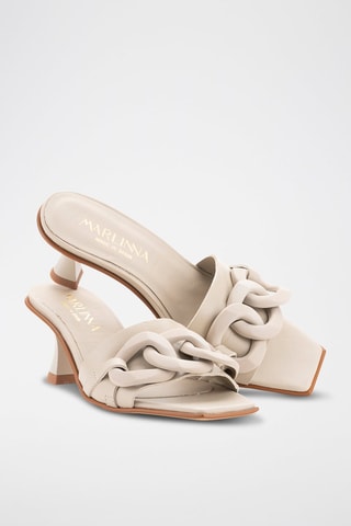 Mules à talons en cuir - Beige