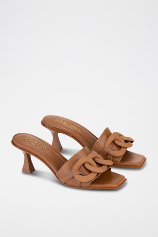 Mules à talons en cuir - Marron