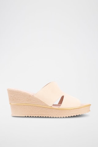 Mules compensées en nubuck - Beige