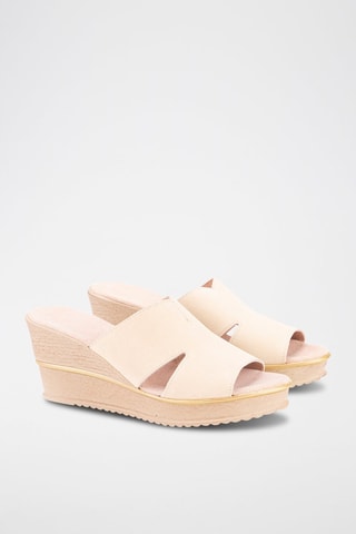 Mules compensées en nubuck - Beige