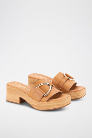 Mules à talons en cuir - Camel