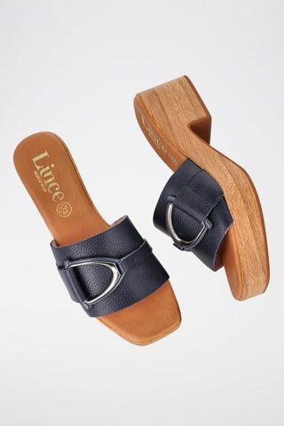 Mules à talons en cuir - Bleu marine