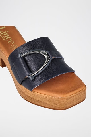 Mules à talons en cuir - Bleu marine