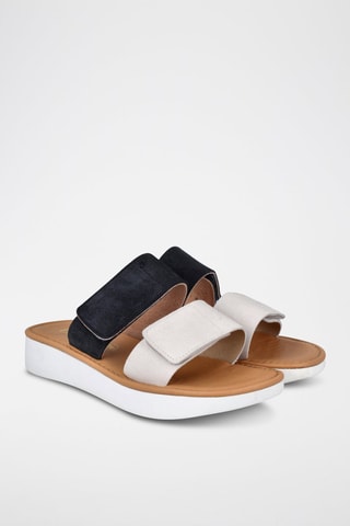 Mules en nubuck - Bleu marine et blanc