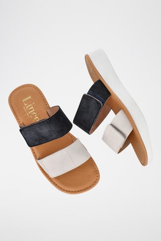 Mules en nubuck - Bleu marine et blanc