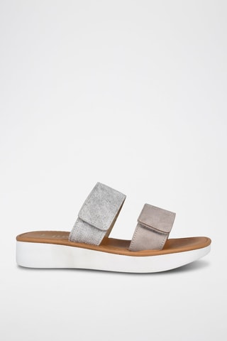 Mules en cuir - Argenté et beige