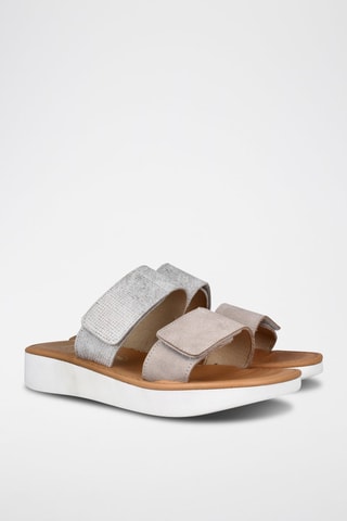 Mules en cuir - Argenté et beige