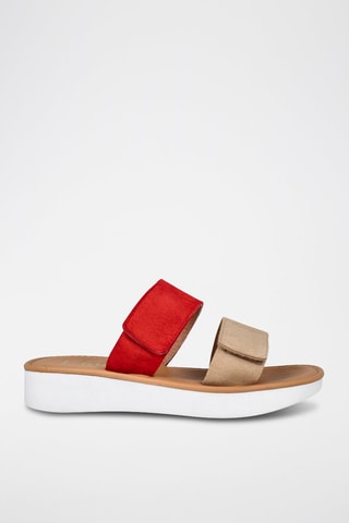 Mules en cuir - Beige et rouge