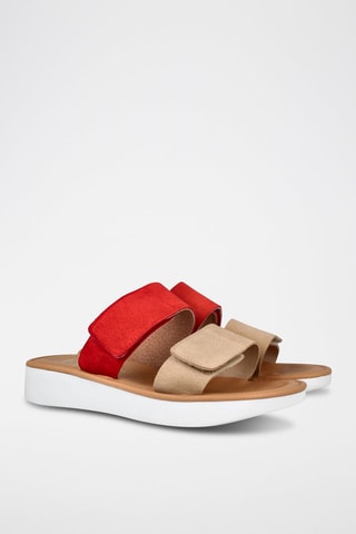 Mules en cuir - Beige et rouge